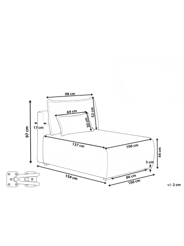 Beliani Sofaelement NERBO in Beige/Braun - (W) 100 x (H) 97 x (L) 154 cm