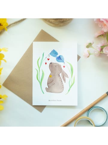 Mr. & Mrs. Panda Klappkarte Hase Blume ohne Spruch in Weiß