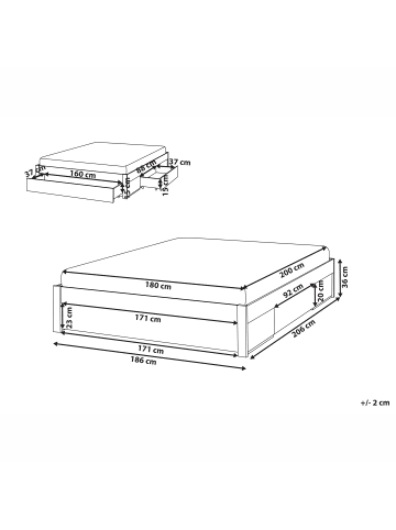 Beliani Doppelbett GIAT in Weiß/Braun - (W) 185 x (H) 36 x (L) 206 cm