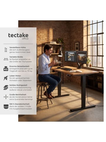 tectake Schreibtischgestell elektrisch höhenverstellbar Memory-Funkt. 85-129x65x71-121cm