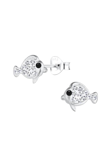 Alexander York Kinderohrstecker FISCHE Kristall weiß in 925 Sterling Silber, 2-tlg. in silver