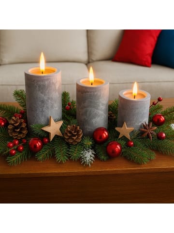relaxdays 3 x LED Kerzen in Grau