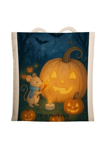 Mr. & Mrs. Panda Tote Bag Kürbis Maus Design ohne Spruch in Weiß