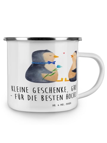 Mr. & Mrs. Panda Emaille Becher Gastgeschenke Freude mit Spruch in Weiß