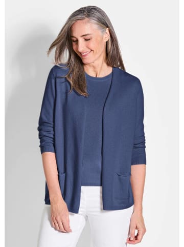 GOLDNER Kaschmirstrickjacke Cardigan in langer offener Form in marine