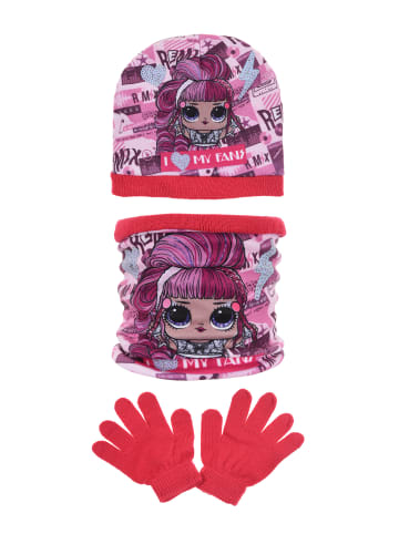 L.O.L. Surprise 3tlg. Set: Mütze, Schal und Handschuhe in Rot