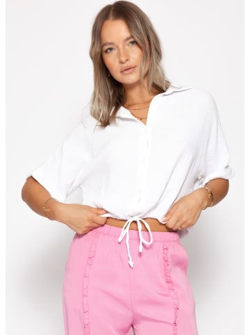 SASSYCLASSY Musselin Bluse mit Zugband in Weiß