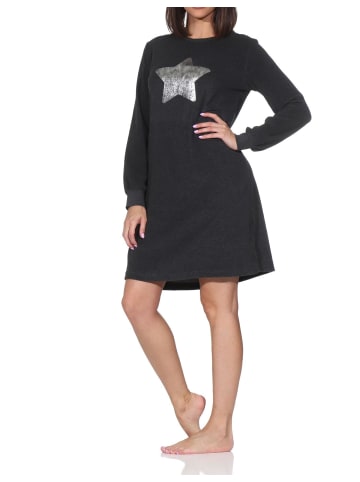 NORMANN Frottee Nachthemd langarm Bündchen Sterne in anthrazit