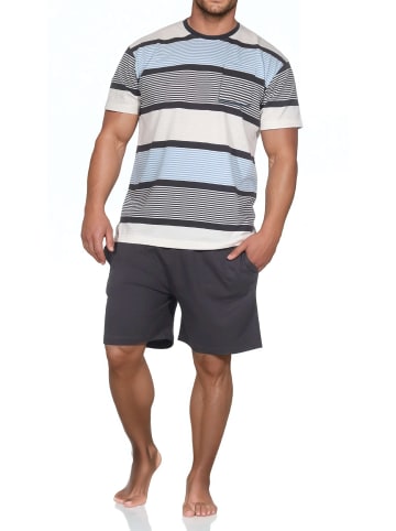 NORMANN Kurzarm Schlafanzug Pyjama Shorty Streifen in blau1