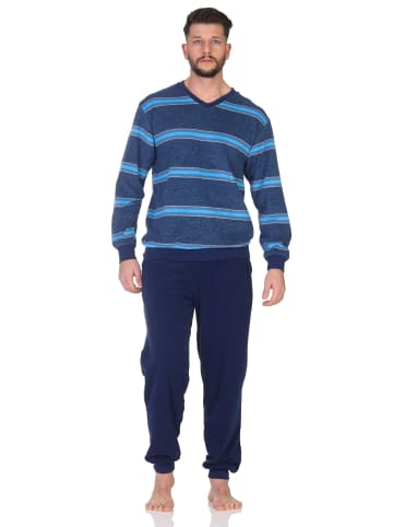 NORMANN Langarm Schlafanzug Frottee Stretch Pyjama Bündchen - 86833 in hellblau