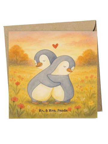 Mr. & Mrs. Panda Grußkarte Pinguine Kuscheln Design ohne Spruch in Weiß
