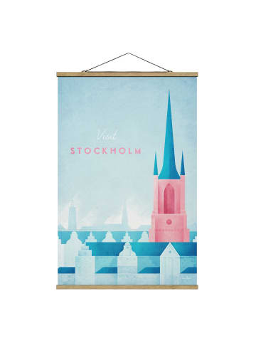 WALLART Stoffbild mit Posterleisten - Reiseposter - Stockholm in Blau