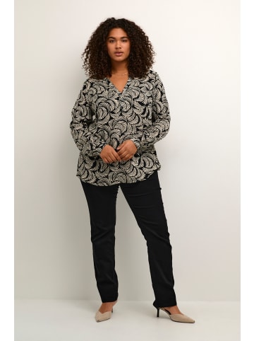 KAFFE curve Langarm-Bluse KCmirta in Black Deep/Antique White Print