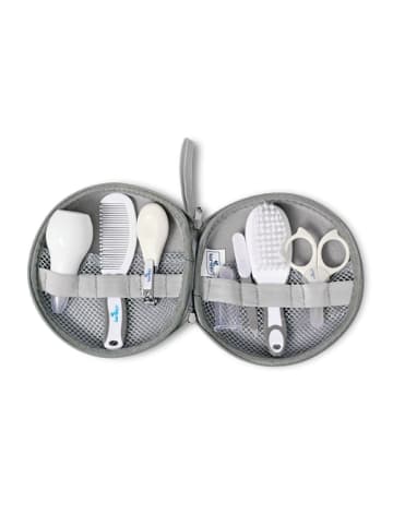 Lorelli Babypflegeset 1024029 in grau Edelstahl, 8-teilig, Sauger, Baby Hygiene Set 8-tlg, Fingerzahnbürste