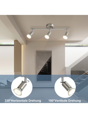 ZMH Deckenleuchte in silver 3-flammige GU10 schwenkbar Küchenlampe L 40 cm