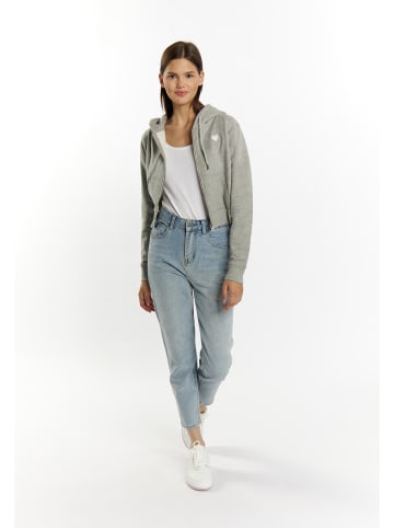 myMo Damen Zip Hoodie Cropped in Grau Melange