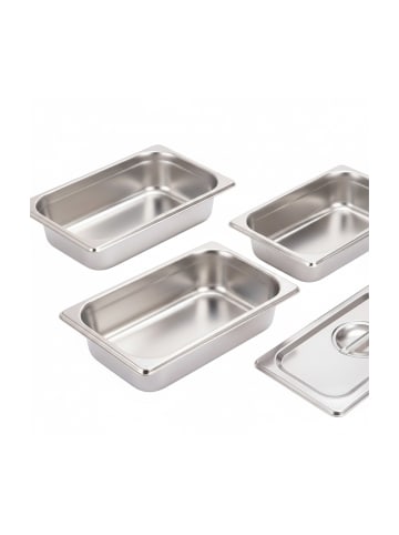 relaxdays 3 x Gastro-Behälter "GN 1/3" in Silber - (B)32,5 x (H)6,5 x (T)17,6 cm