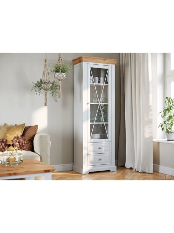 Feldmann-Wohnen Standvitrine Marone Elite Weiß / Kiefer Natur 70 / 41 / 200cm