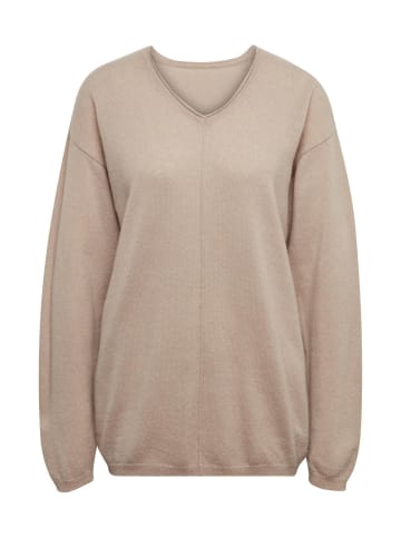 GOLDNER Kurzgröße:  Kaschmirpullover Basicpullover mit V-Ausschnitt in sand