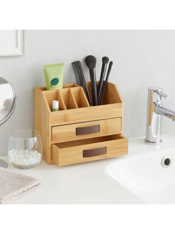 relaxdays Schreibtisch Organizer in Natur/Weiß - (B)24 x (H)19 x (T)14 cm