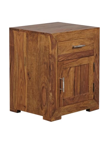 KADIMA DESIGN Nachtschrank aus Massivholz, Landhausstil, 60 cm, Schublade & Tür in Braun