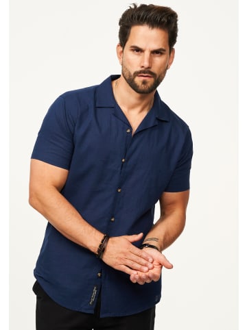behype Kurzarmhemd - aus Leinen Sommerhemd im Regular-Fit in Navy