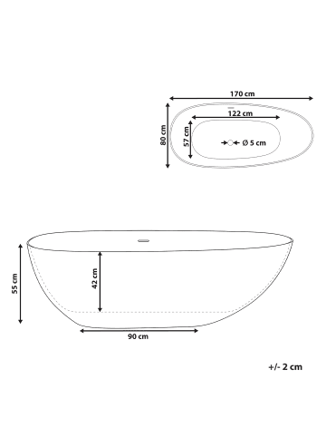 Beliani Freistehende Badewannen TURIA in Weiß - (W) 80 x (H) 55 x (L) 170 cm