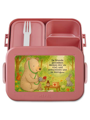 Mr. & Mrs. Panda Bentobox Bär Arzt Design mit Spruch in Rot Pastell