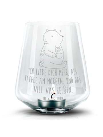 Mr. & Mrs. Panda Teelicht Glas Bär Morgenkaffee mit Spruch in Transparent