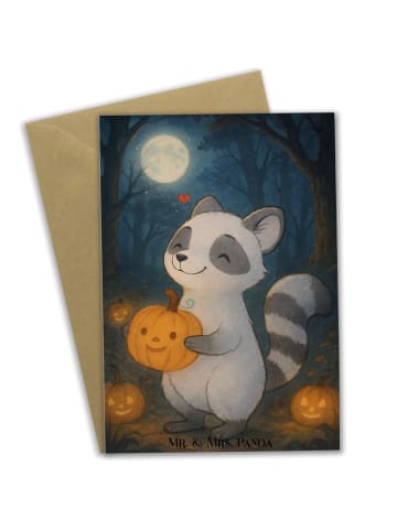 Mr. & Mrs. Panda Grußkarte Waschbär Kürbis Design ohne Spruch in Weiß