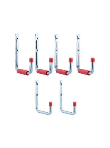 relaxdays 6x Wandhaken in Silber/ Rot
