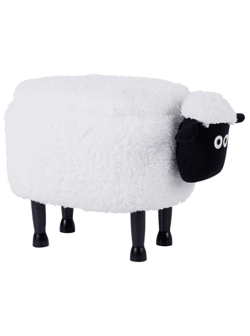 Beliani Tierhocker SHEEP in Weiß/Schwarz/Heller Holzfarbton