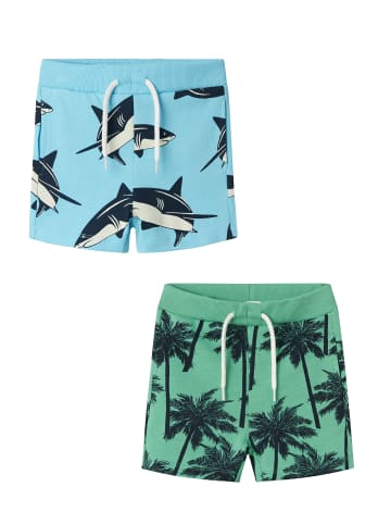 name it Shorts 2er-Set elastischer Bund Kordelzug in Grün-Blau