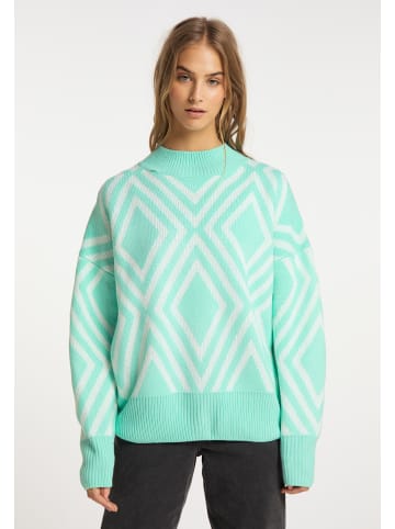IZIA Damen Strickpullover in Aqua Wollweiss
