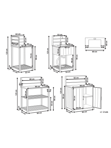 Beliani 4er-Set Gartenküche VIGGIANO in Grau/Schwarz/Silber