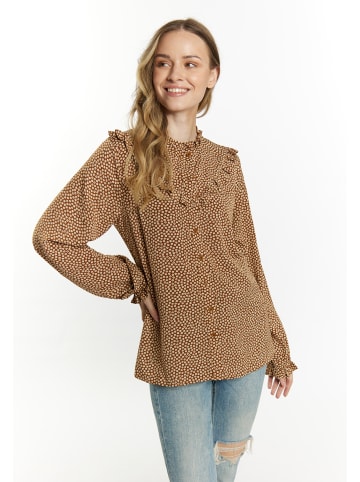 DreiMaster Vintage Damen Langarmbluse in Dunkelkamel Beige