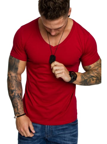 Amaci&Sons Basic T-Shirt mit V-Ausschnitt EUGENE in Rot