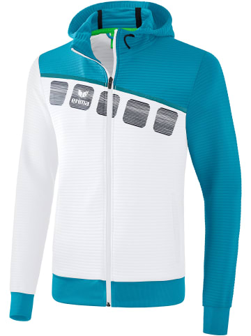 erima 5-C Trainingsjacke mit Kapuze in weiss/oriental blue/colonial blue