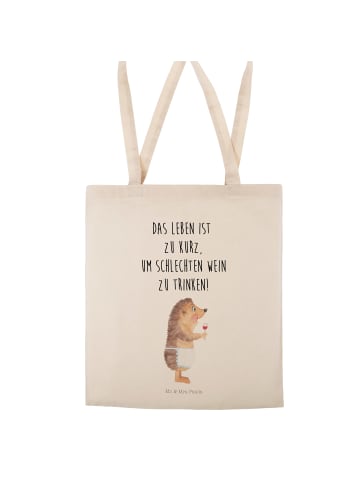 Mr. & Mrs. Panda Einkaufstasche Igel Wein mit Spruch in Creme