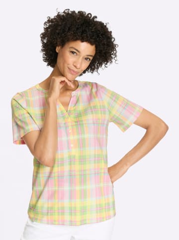 Sieh an! Kurzarmshirt in zitrone-rosé-kariert