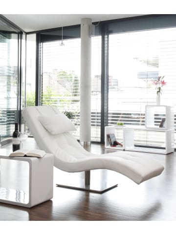 SalesFever Relaxliege modern mit Nackenkissen und Edelstahl-Fuß aus Kunstleder in Weiß