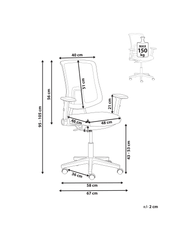 Beliani Professioneller Bürostuhl SERO in Grau - (W) 66 x (H) 95 x (L) 58 cm