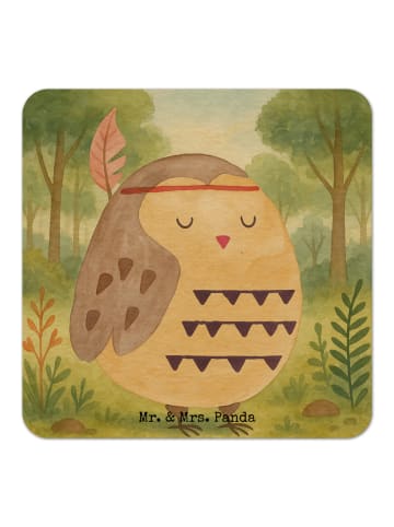 Mr. & Mrs. Panda Bierdeckel Eule Federschmuck Design ohne Spruch in Weiß