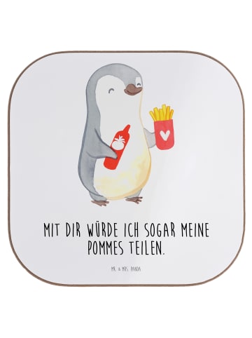 Mr. & Mrs. Panda Untersetzer Pinguin Pommes mit Spruch in Weiß