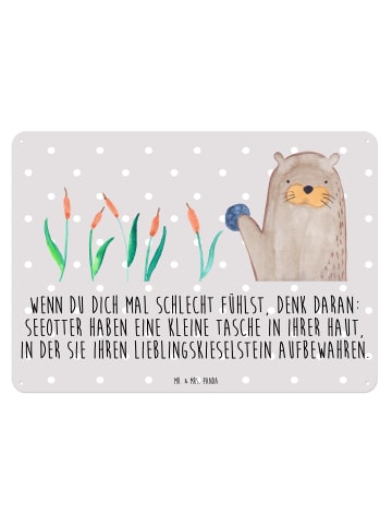 Mr. & Mrs. Panda Blechschild Otter Stein mit Spruch in Grau Pastell