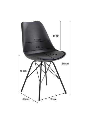 FineBuy Esszimmerstuhl in Schwarz / Kunstleder / 58x48x86