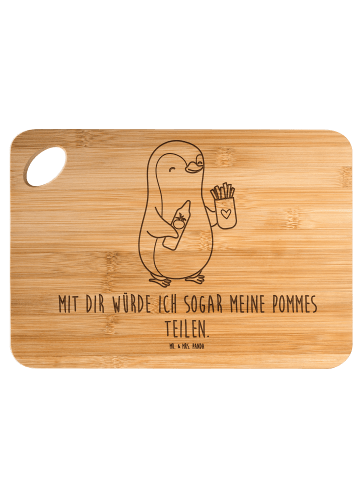 Mr. & Mrs. Panda Bambus - Schneidebrett Pinguin Pommes mit Spruch in Braun