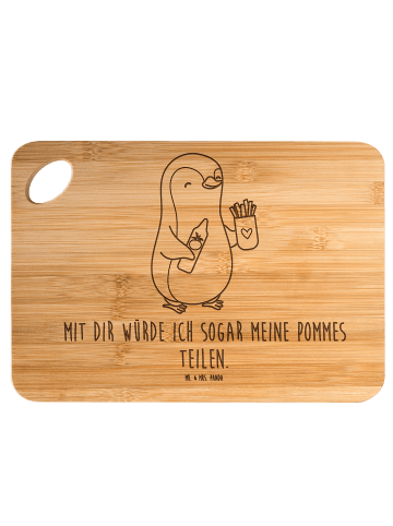 Mr. & Mrs. Panda Hackbrett Pinguin Pommes mit Spruch in Braun