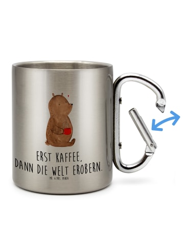 Mr. & Mrs. Panda Karabiner Becher Bär Kaffee mit Spruch in Silber