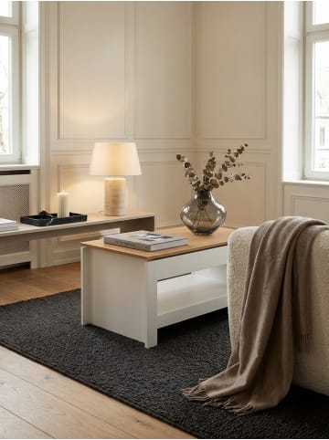 KADIMA DESIGN Couchtisch | Weiß/Eiche, 85x47x45cm, Stauraum